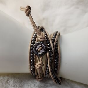 Club Monaco Silver Beaded Tan Triple Wrap